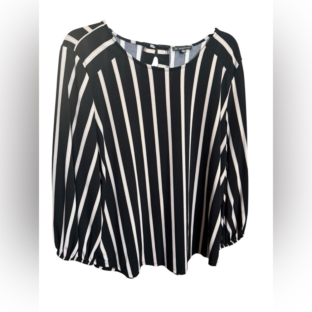 Adrianna Papell Black and White Striped Long-Sleeve Blouse